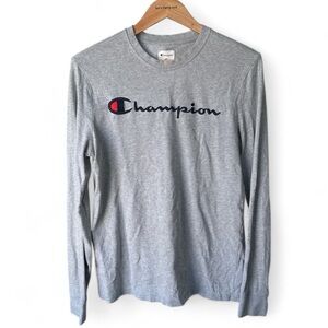 CHAMPION Heather Gray Logo Long Sleeve Tee
